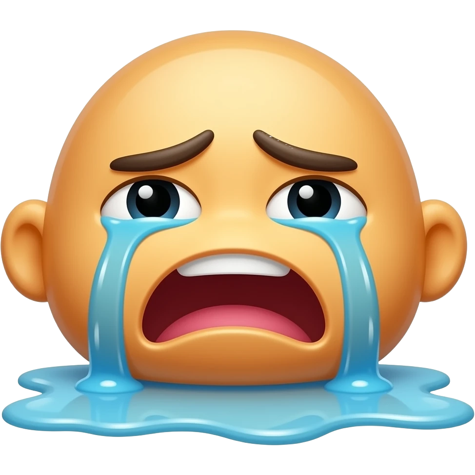 Make a smiley face emoji. Its crying loud. Head turn up. Mouth still visble. Tears are raining on the floor. Mouth open very wide. Eyes not visble. Eyes not visble. Its not smiling but mouth frowing emoji