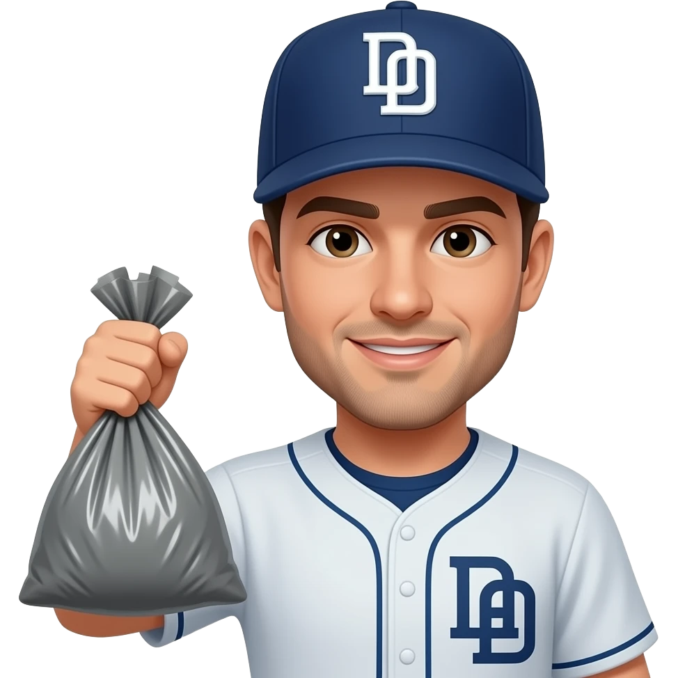 Men with padres hat trash bag emoji