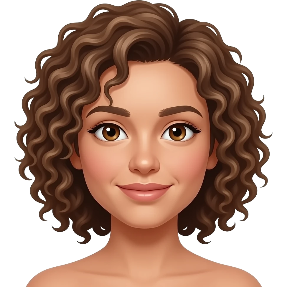 light brown hair, medium length, tightly curly hair, light brown skin tone, brown eyes emoji