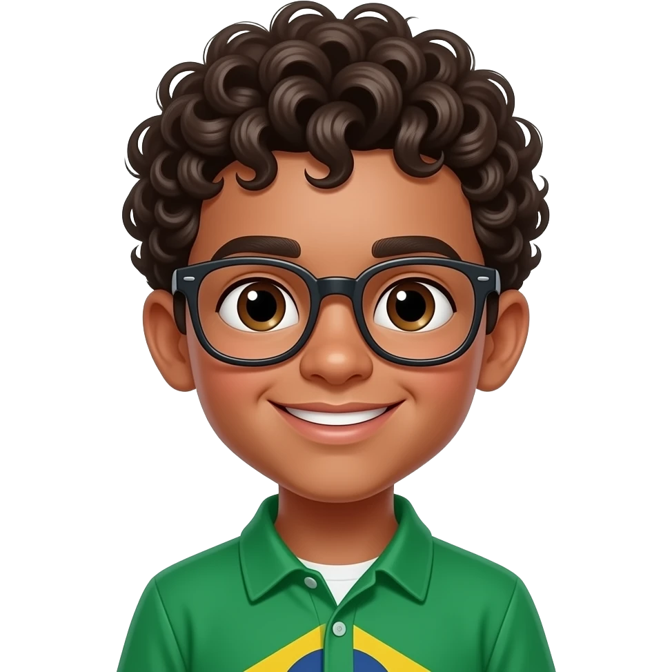 A beautiful brasilian boy with curly hair and glasses emoji