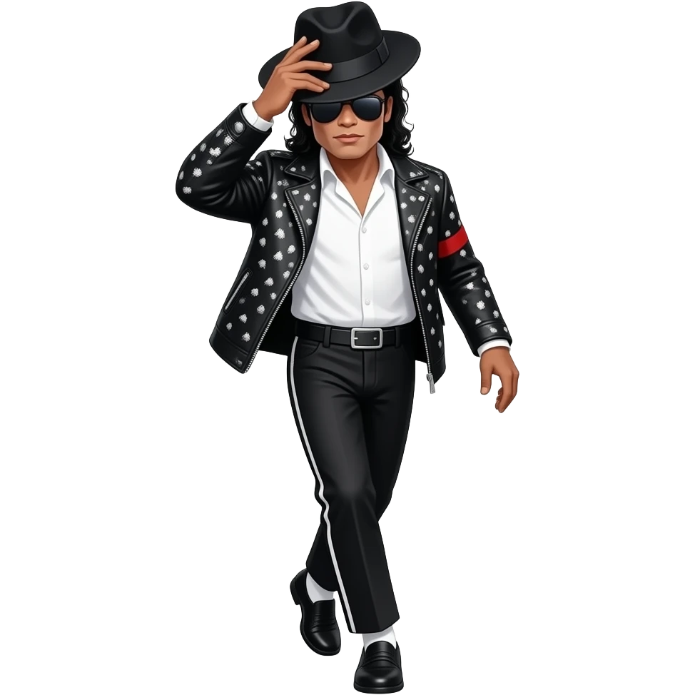 Micheal jackson moonwalk while touching his hat and covering his face with hat covering his eyes also emoji