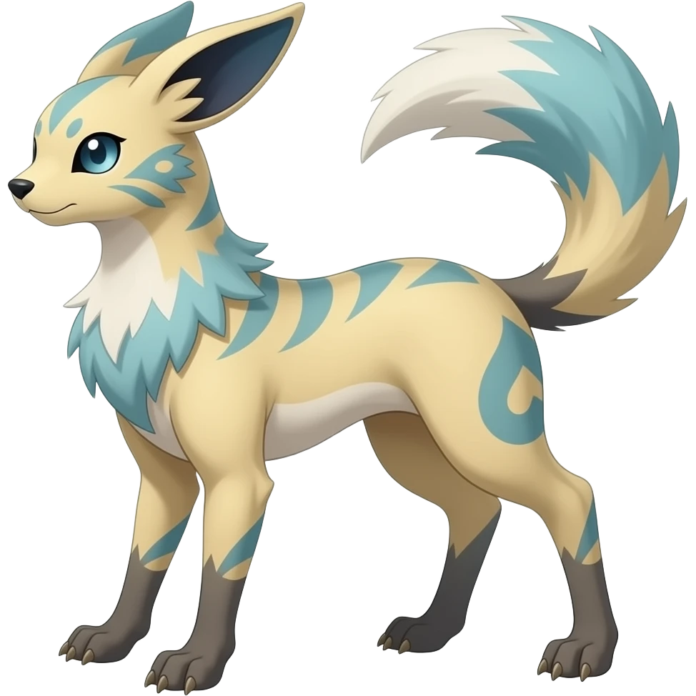 Slim thin lanky elegant oriental feral painted Absol-Litten-Sylveon-hybrid-animal emoji