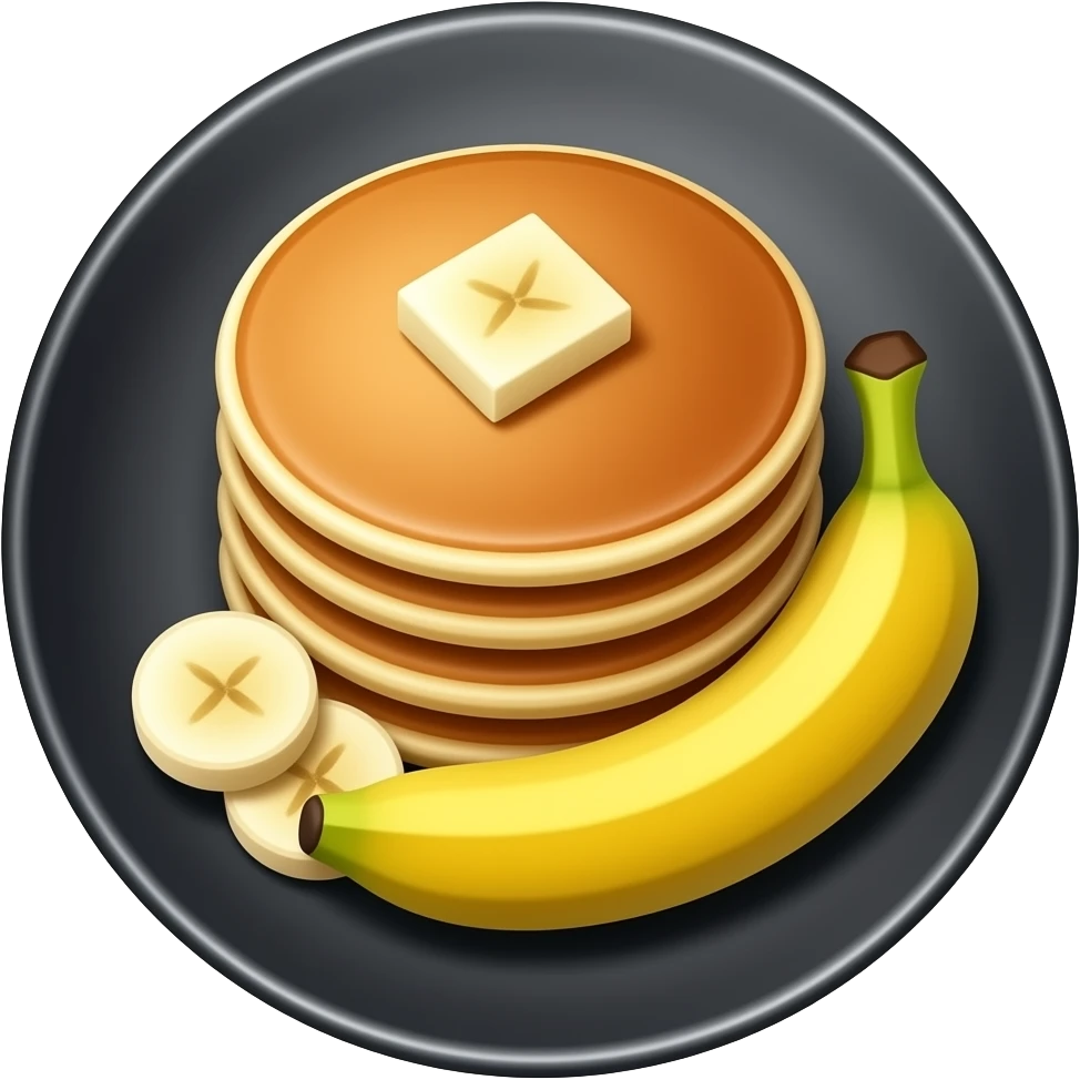 Mini pancakes with banana on black plate emoji