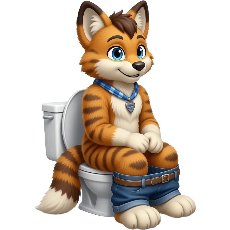 fursuit sitting on toilet, side view, emoji