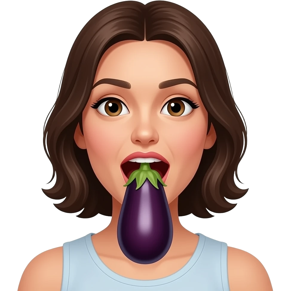 女郎嘴巴大张 竖着塞着茄子 emoji