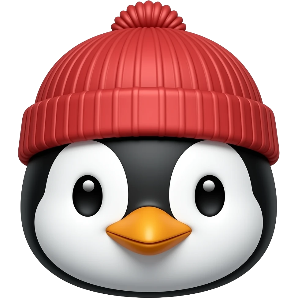 red beanie wearing penguin, face emoji