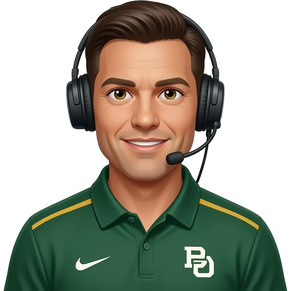 Make him in a Baylor bears football coaching uniform with a headset emoji