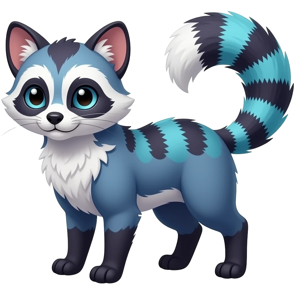 Blue-purple-white-cyan-black civet-genet-hybrid emoji