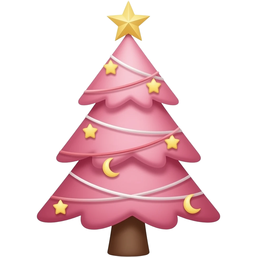 粉色的可爱圣诞树上有一点星星和月亮装饰品 emoji