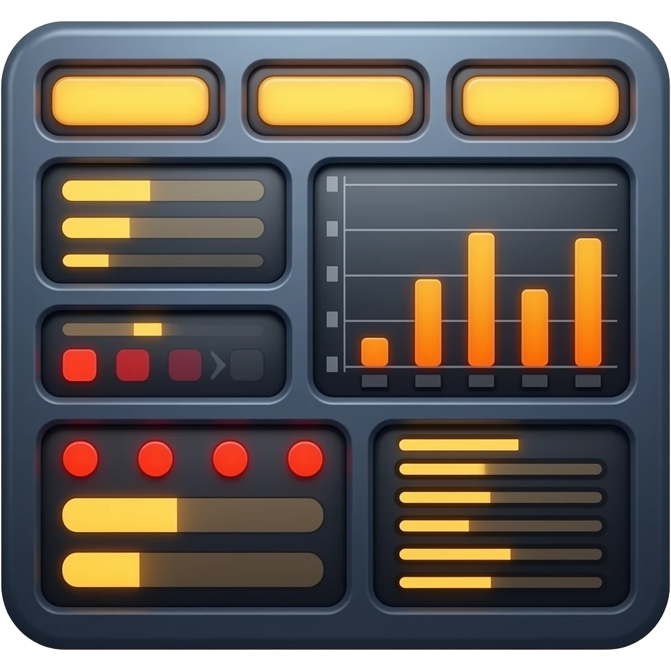 a software dashboard with glowing amber and red lights emoji