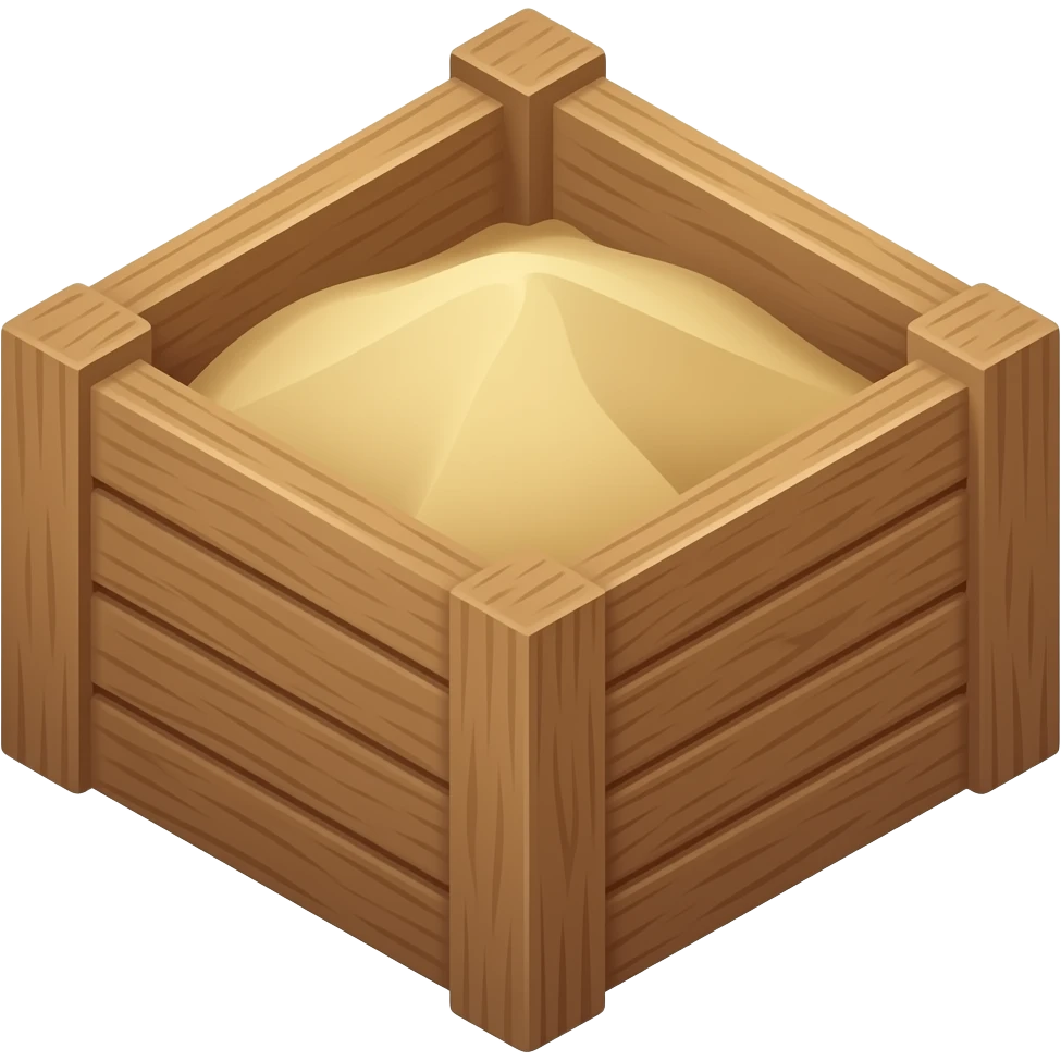 basic low wooden box filled with sand, isometric view emoji