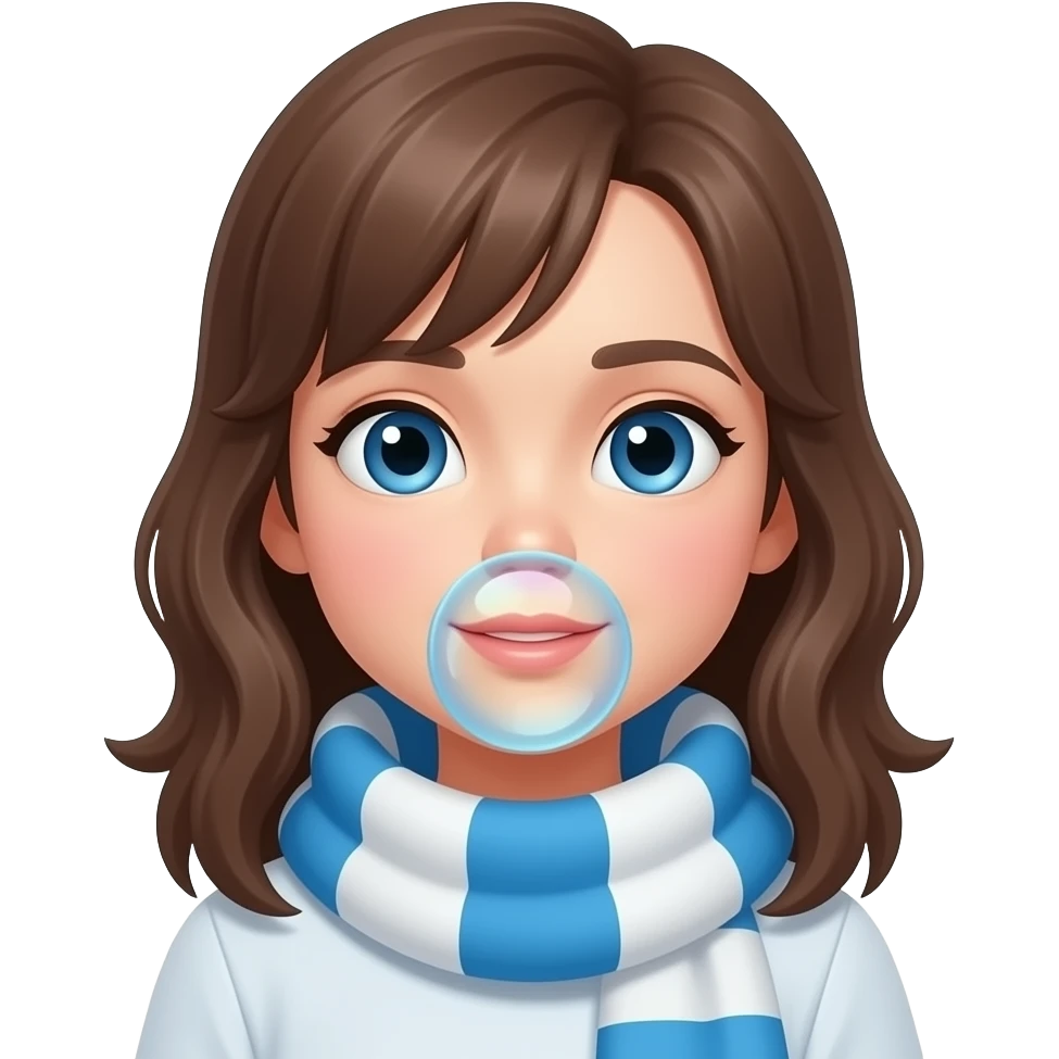 فتاة ترتديزحمالة زرقاء بسره بيضاء ويخرج من فمها حلبب emoji