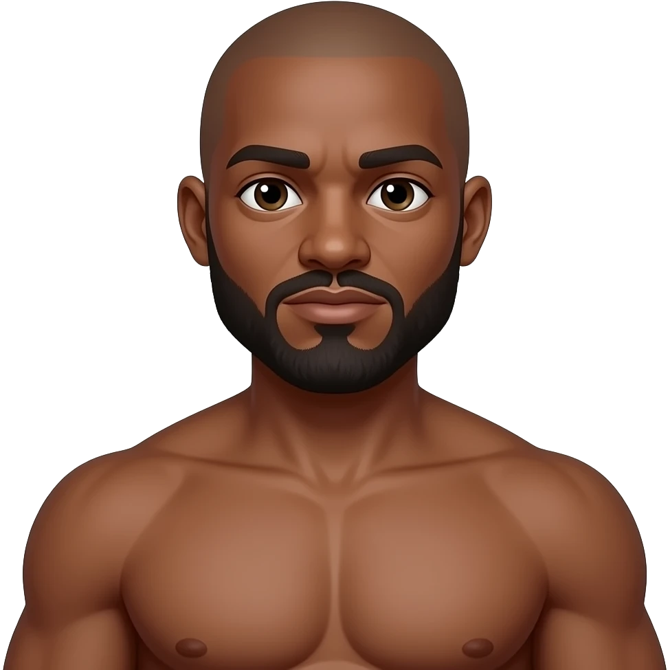 Create an muscular light skinned bald black guy with beard and mustache doing the shrug like this 🤷🏽 emoji