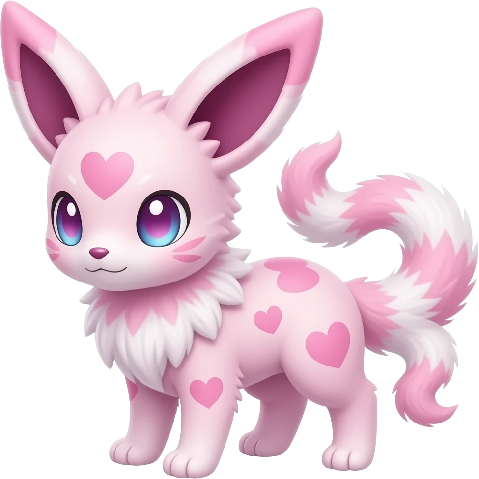 Fuzzy cozy aesthetic Rosy beautiful gorgeous pretty Petite shiny glossy sparkly romantic pastel damask Absol-Sylveon-Amaura-Milotic-Espeon-Fakemon-hybrid with heart and moon patterns emoji