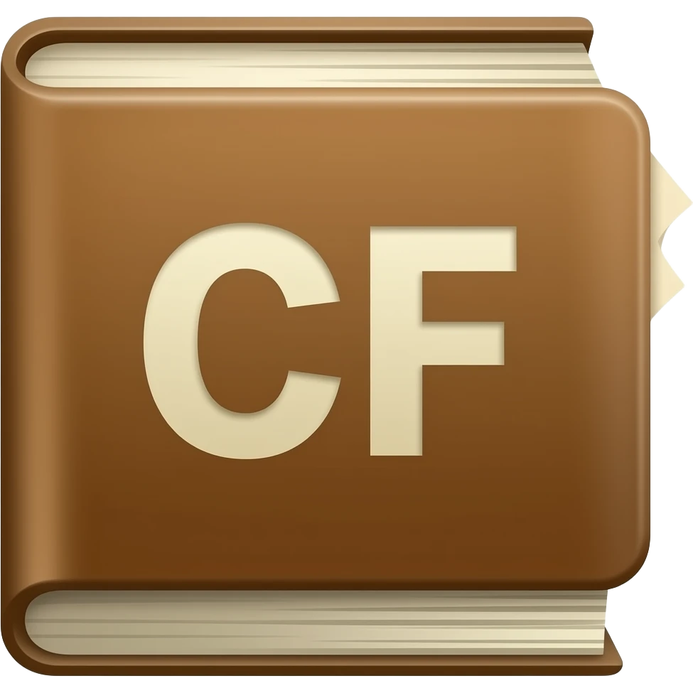 brown book with brown pages and the letters CF emoji