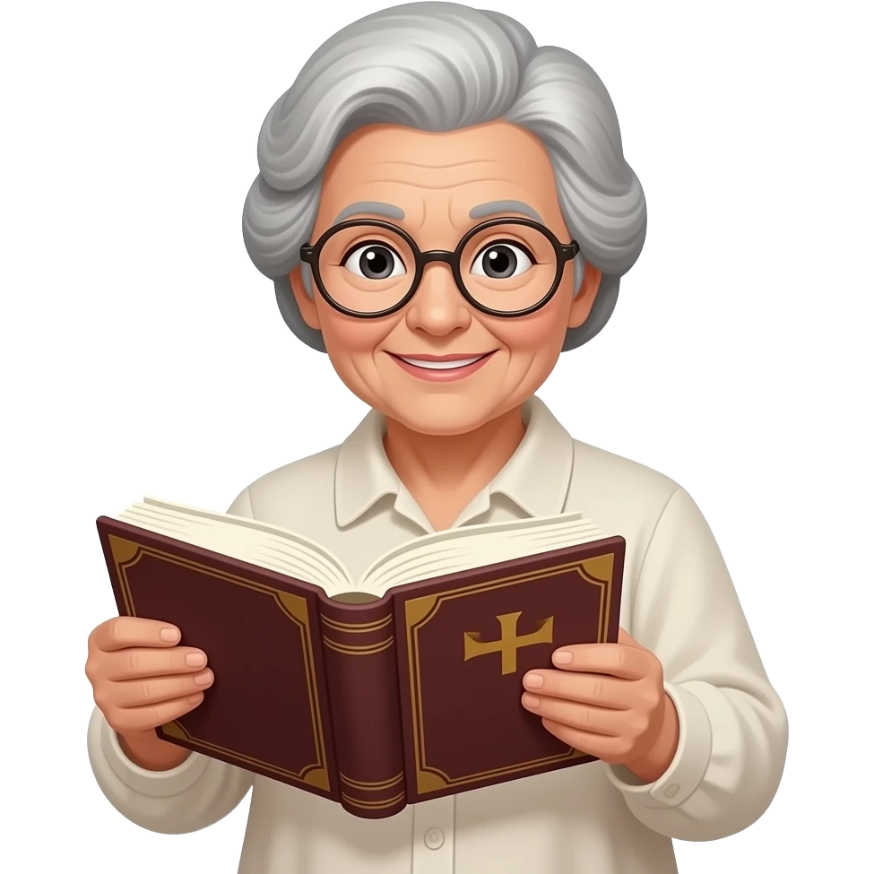 A fat elderly woman is flipping through a prayer book emoji