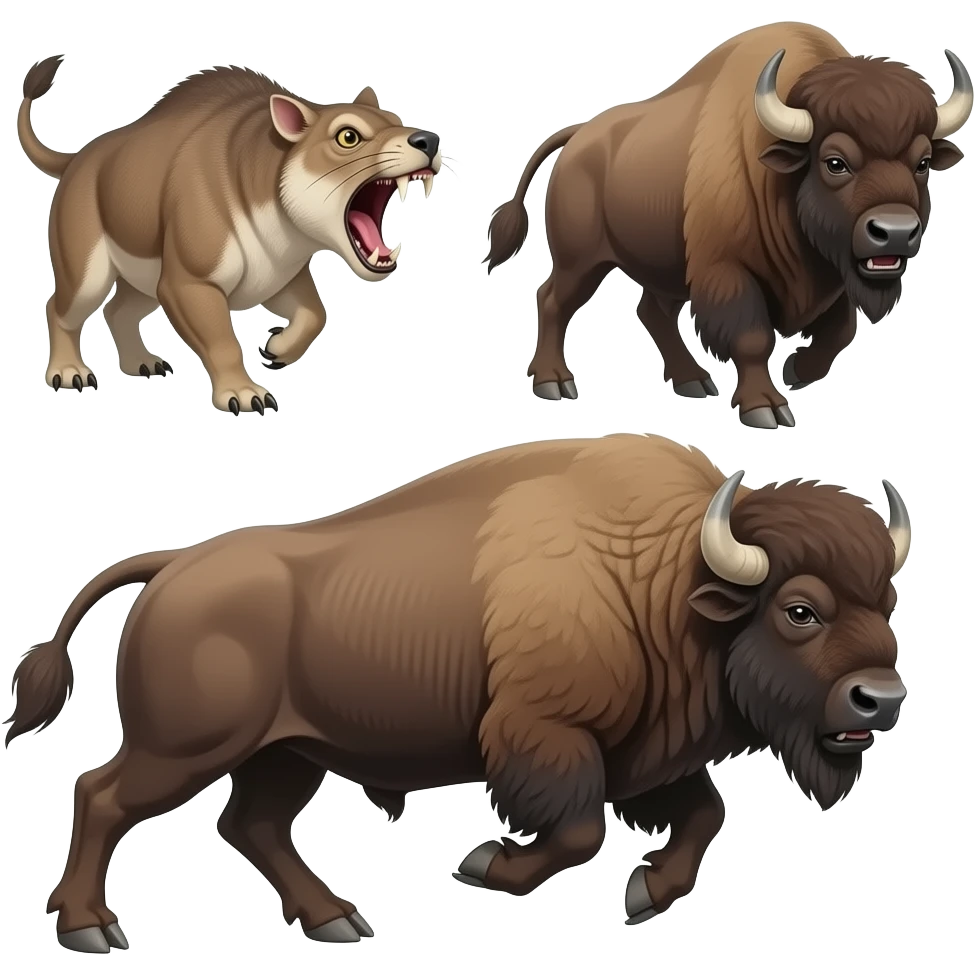 My name is smilodon roaring birds and scared bison running emoji