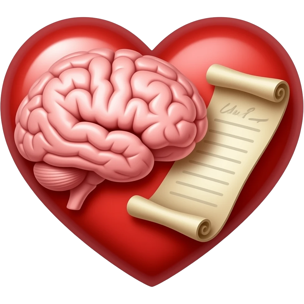 make a heart with a brain and a scroll or writing emoji