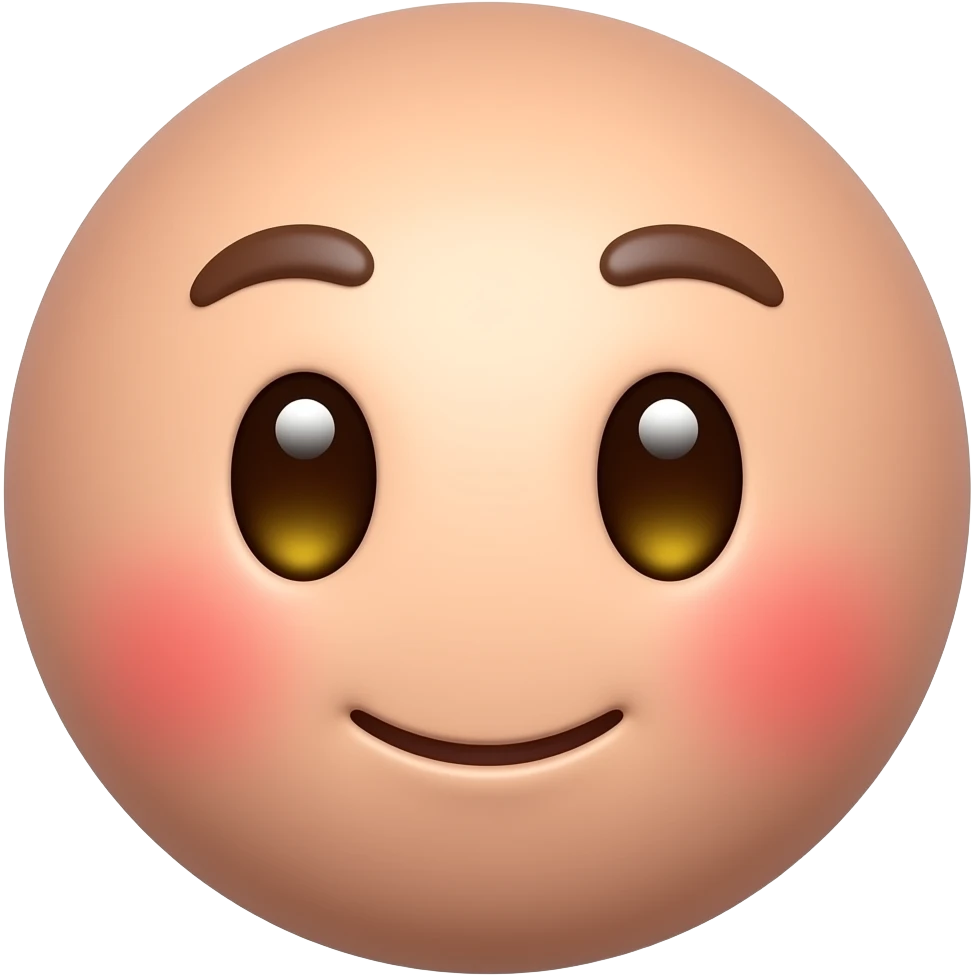 빨간 얼굴의 홍조를 하고 있는 노란 눈알   갈색 동공의 귀여운 만화 입체적 이모티콘 emoji