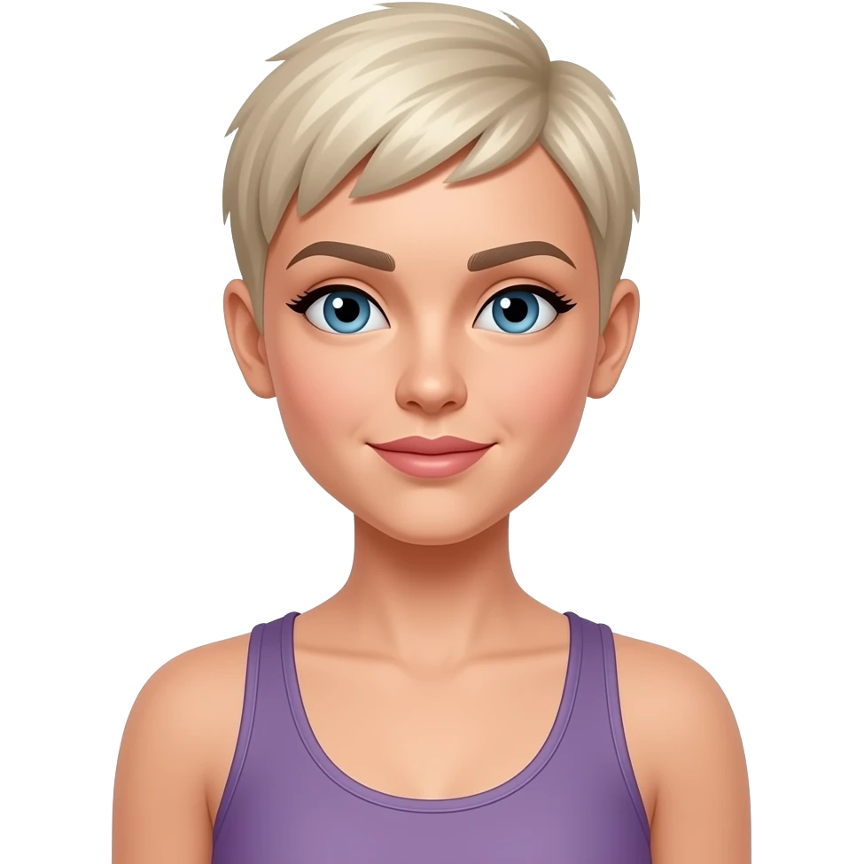 woman pixie shaved cut blond hair with yoga clothes emoji