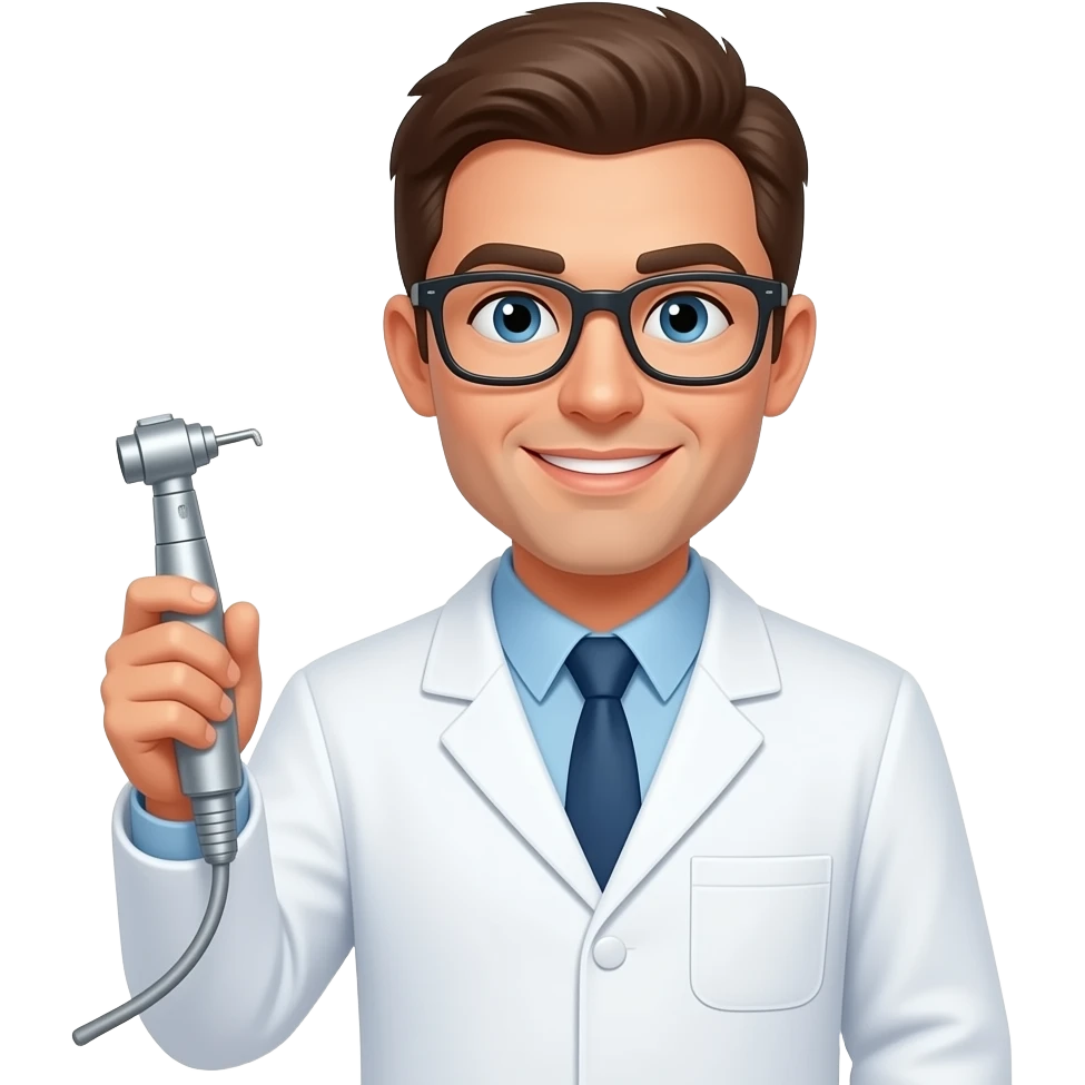 male dentist with turbine/dental piece in hand emoji