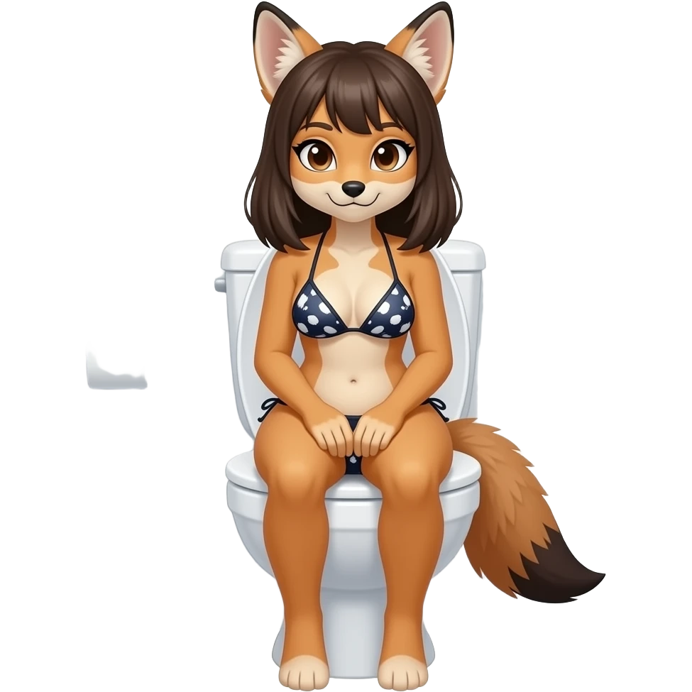 Female jackel furry person woman sit on toilet bikini down,fursona emoji