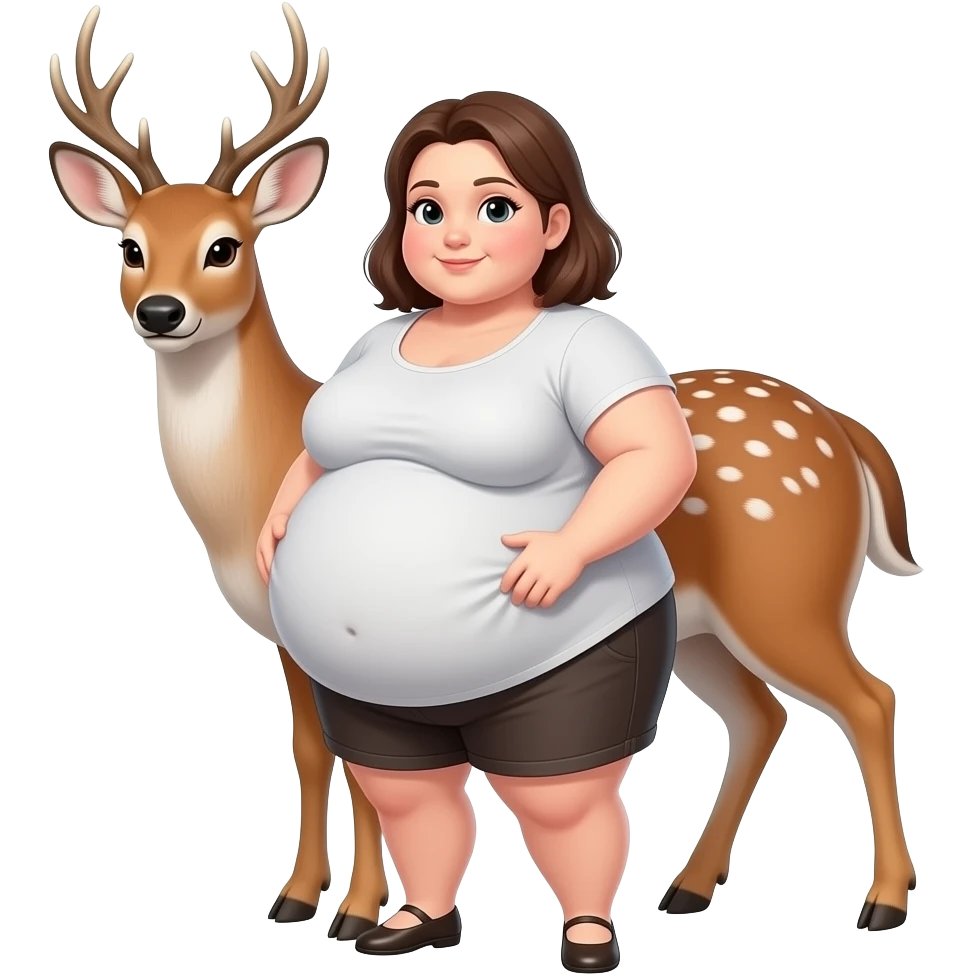 A female deer’s stomach gets massively large and heavy,she ate too much,now the deer/doe is obese,even her big belly has a bit of wobble. emoji