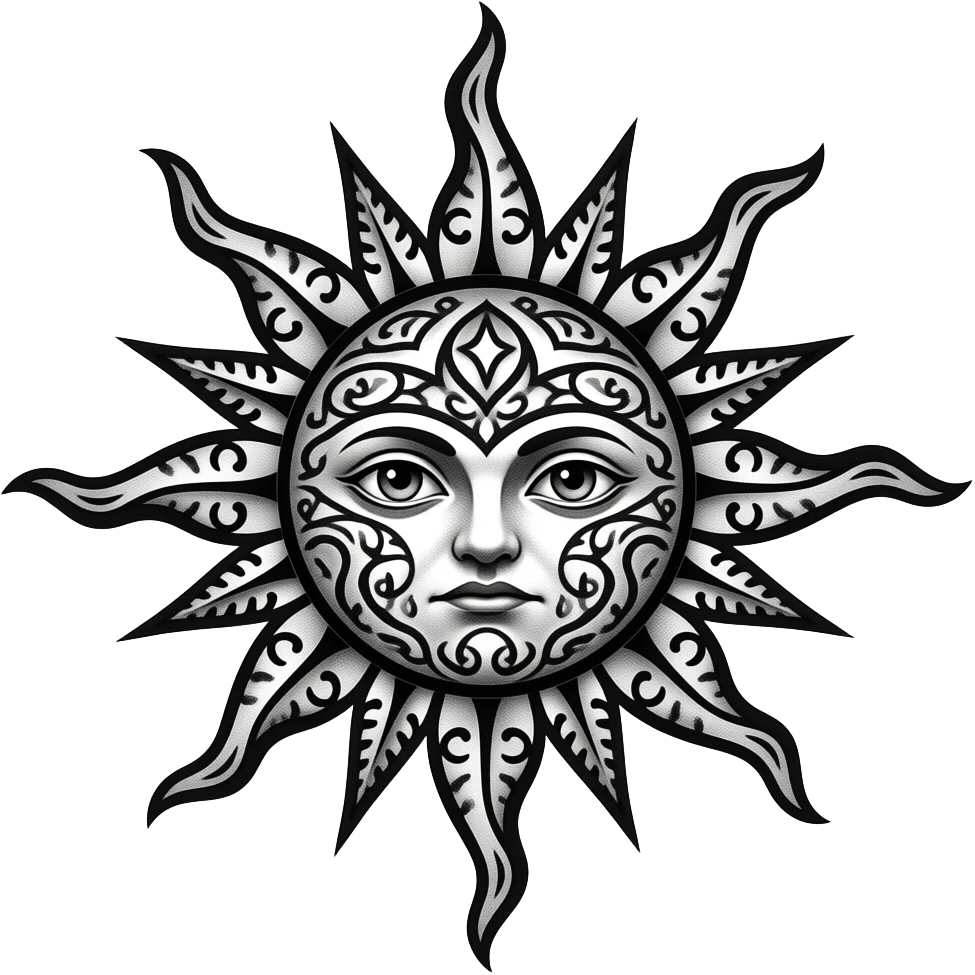 Gothic sun, tattoo style, no background emoji