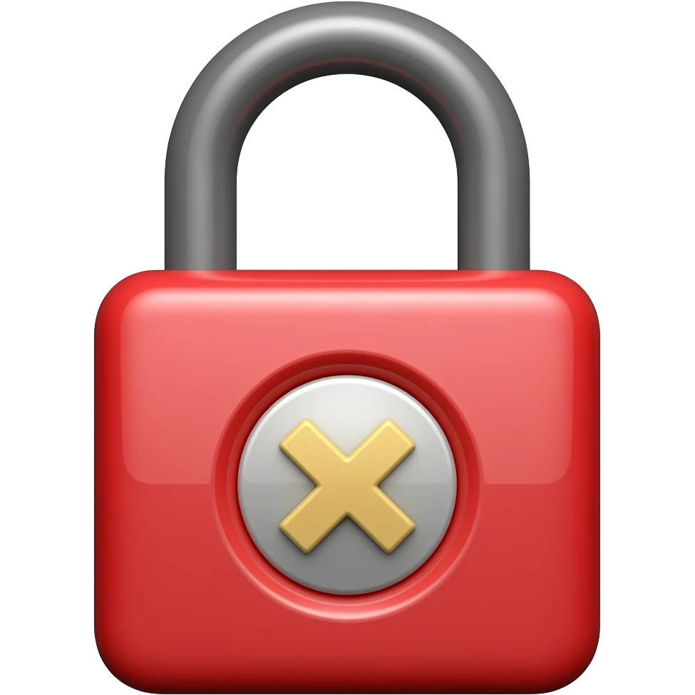 A red padlock with a dark gray shaft. A red circle X on the body emoji