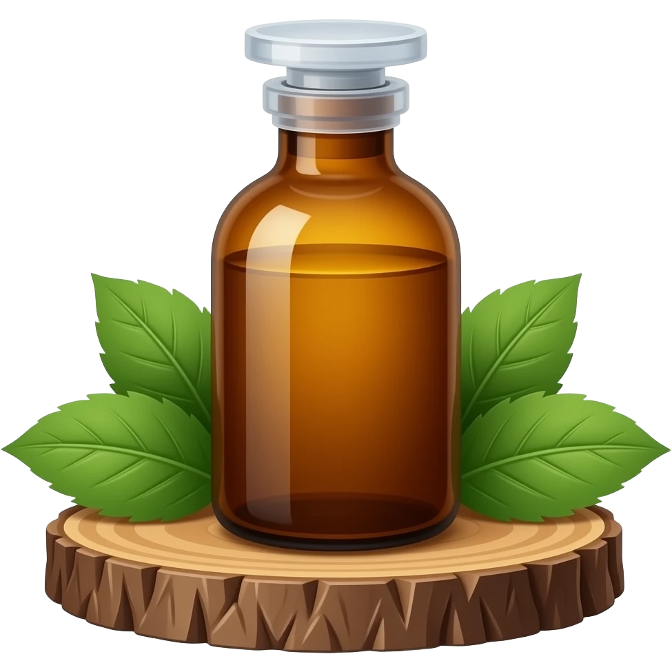 medicine bottle with tree bark and leaves nearby emoji