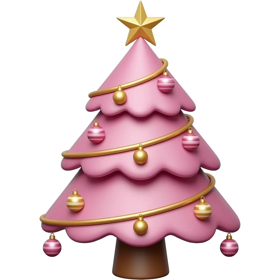 粉色的可爱立体的圣诞树上有一些装饰品 emoji