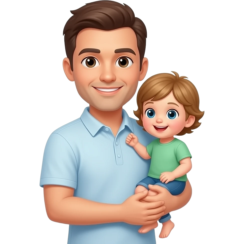 A guy holding a tiny dude emoji