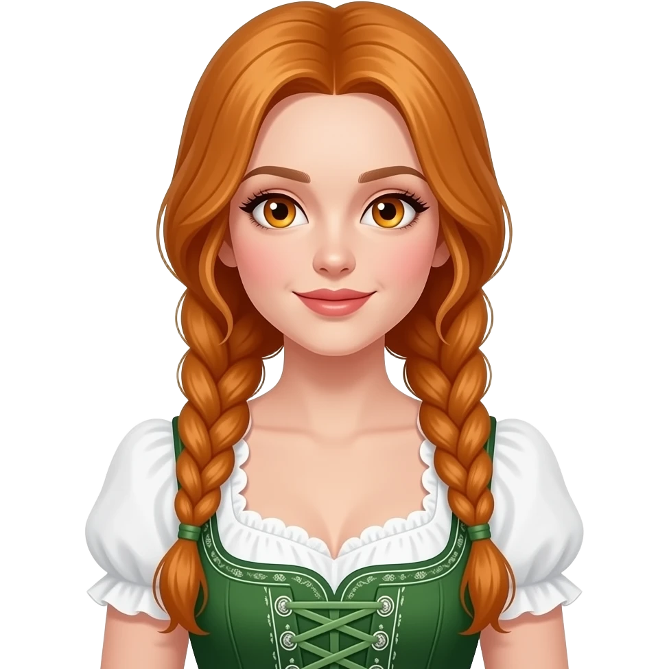 sexy girl with overlong ginger braids and ginger eyes is wearing a green dirndl emoji