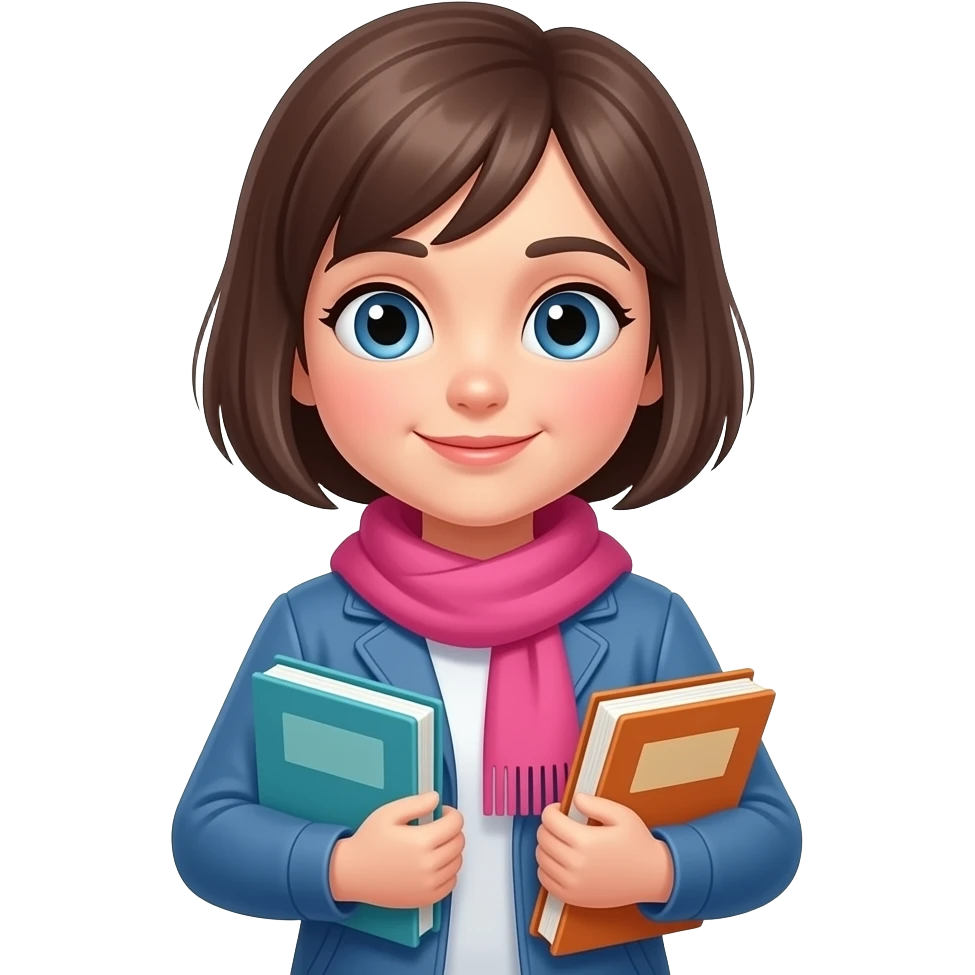 учениця з портфелим короткі волоси бес книги голубі очі розова чолка emoji
