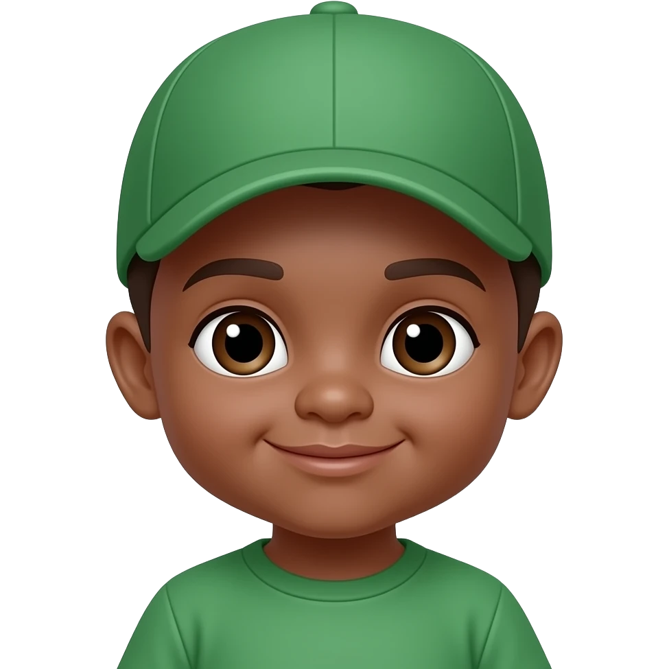a baby boy emoji cute brown faced wearing a green cap emoji