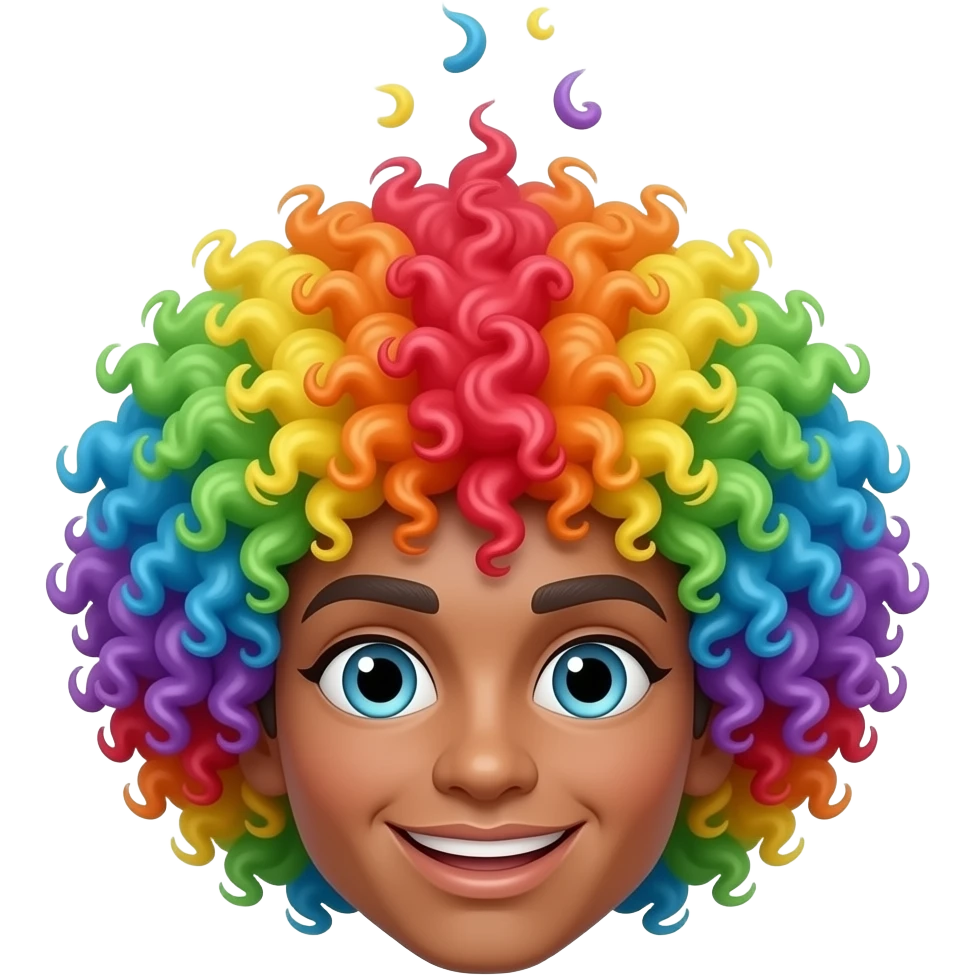 一定五颜六色的afro爆炸头假发 从空中下落 （没有任何人脸） emoji