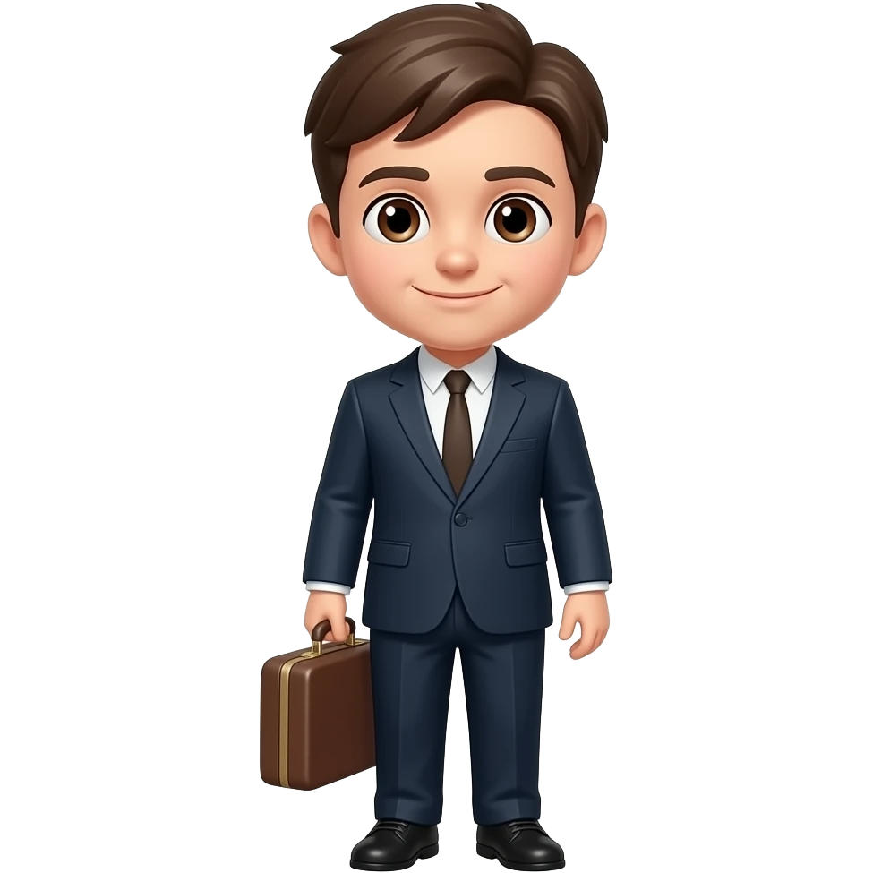 정장 입은 갈색 눈의 소년 상반신만, 옆에 그냥 서류가방 놔둬줘 안 들고 있어도 됨 emoji
