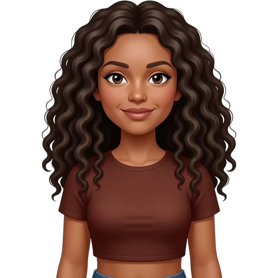 Darker Mixed girl long curly hair big boobs in a short coke crop top emoji