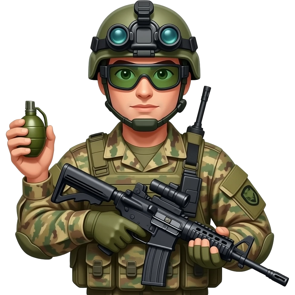an army spy with night vision and rifle while hold a grenade emoji