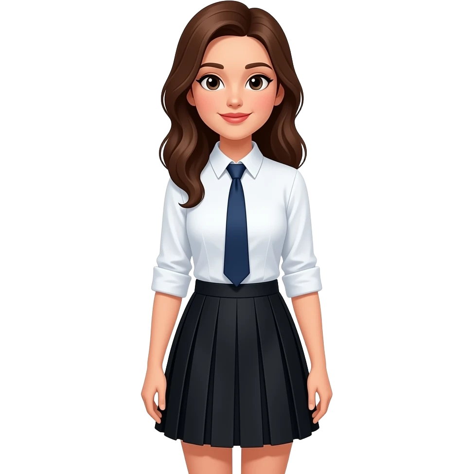 RealisticBrown haired woman in school uniform (white shirt, tie, black skirt) full body emoji