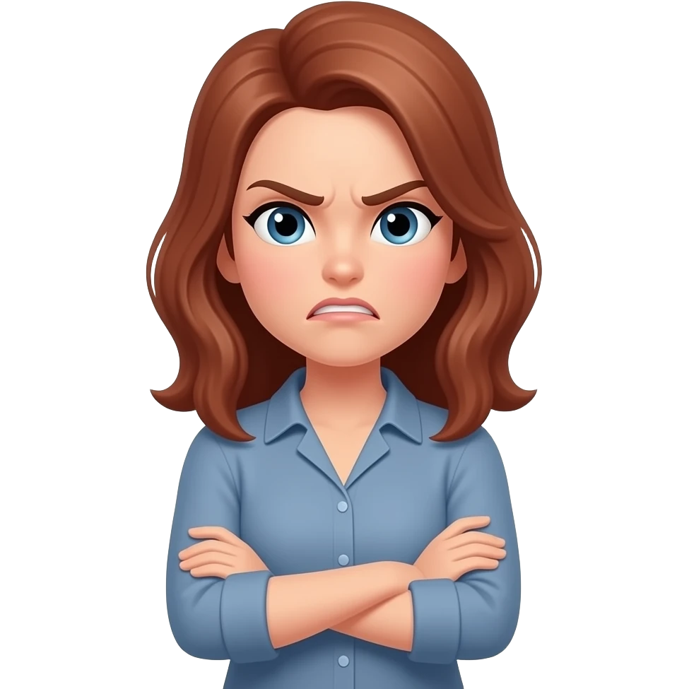 Annoyed woman with redish brown hair with arms crossed emoji