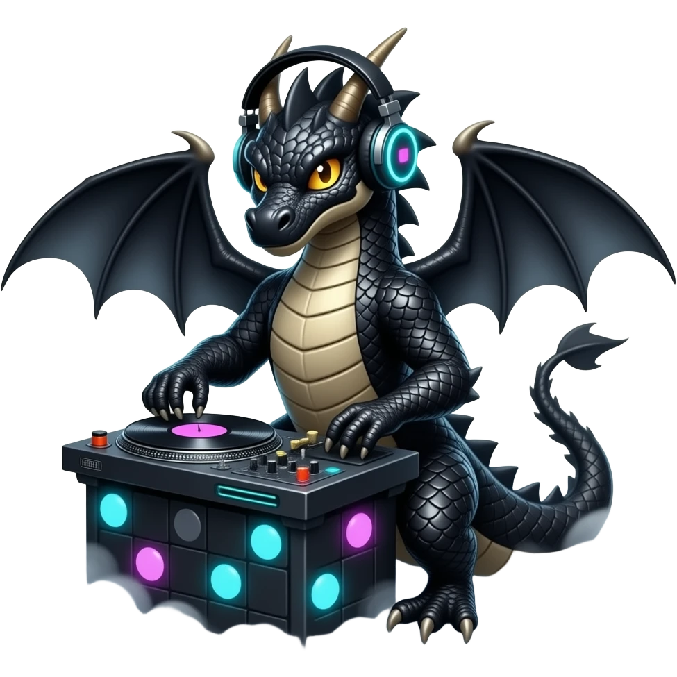 Black dragon DJ, highly detailed, hyper real emoji
