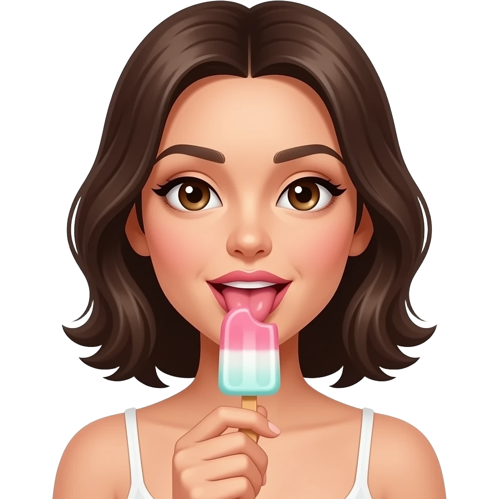 Sexi lengua mujer saboreando  paleta de helado emoji