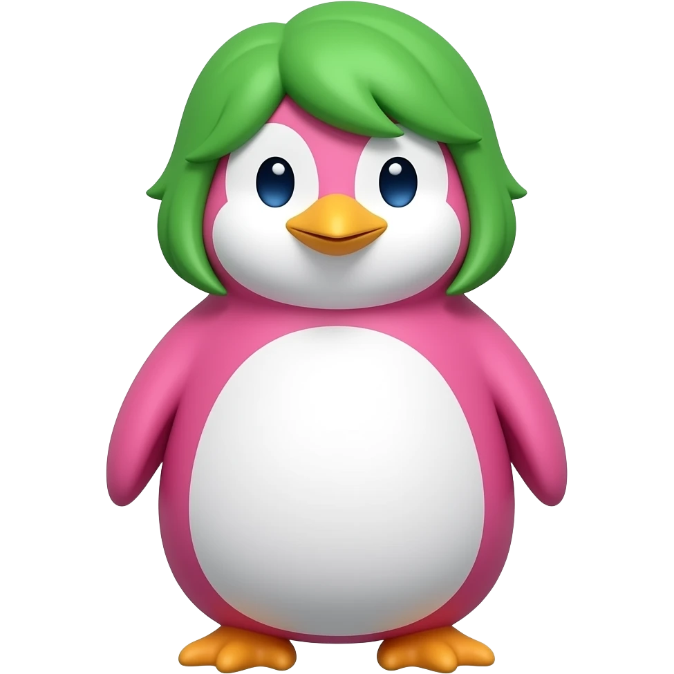 pink penguin with green hair emoji
