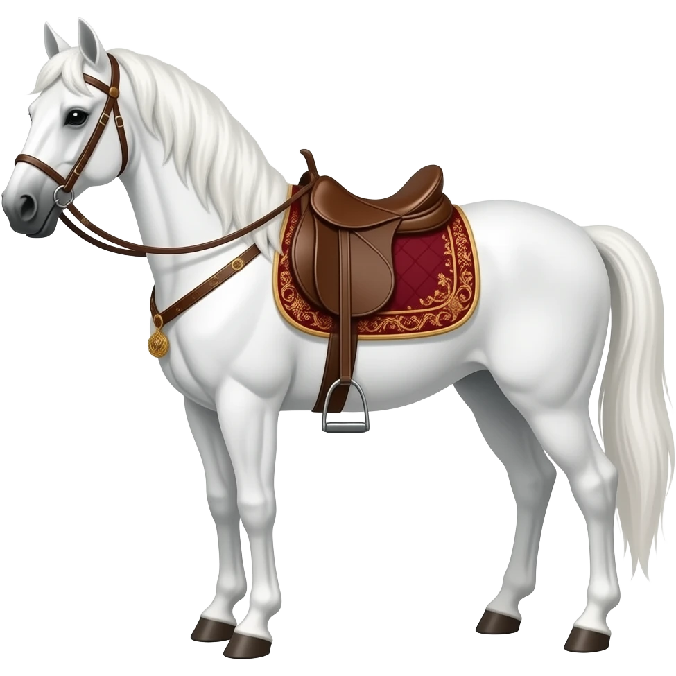 royal saddled fancy horse, white colored horse, less detailed, cartoon style game assert emoji