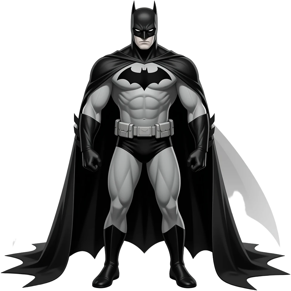 Batman, retro, art neuvoux, Black & white, Nightmarish, very thin athletic physique, 90° fov, short light in shadows emoji