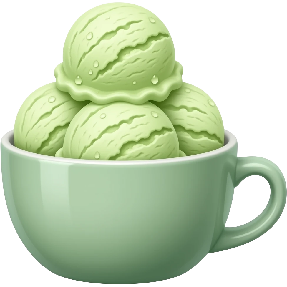 realistic sage light green 3 balls of ice cream in a sage green cup emoji