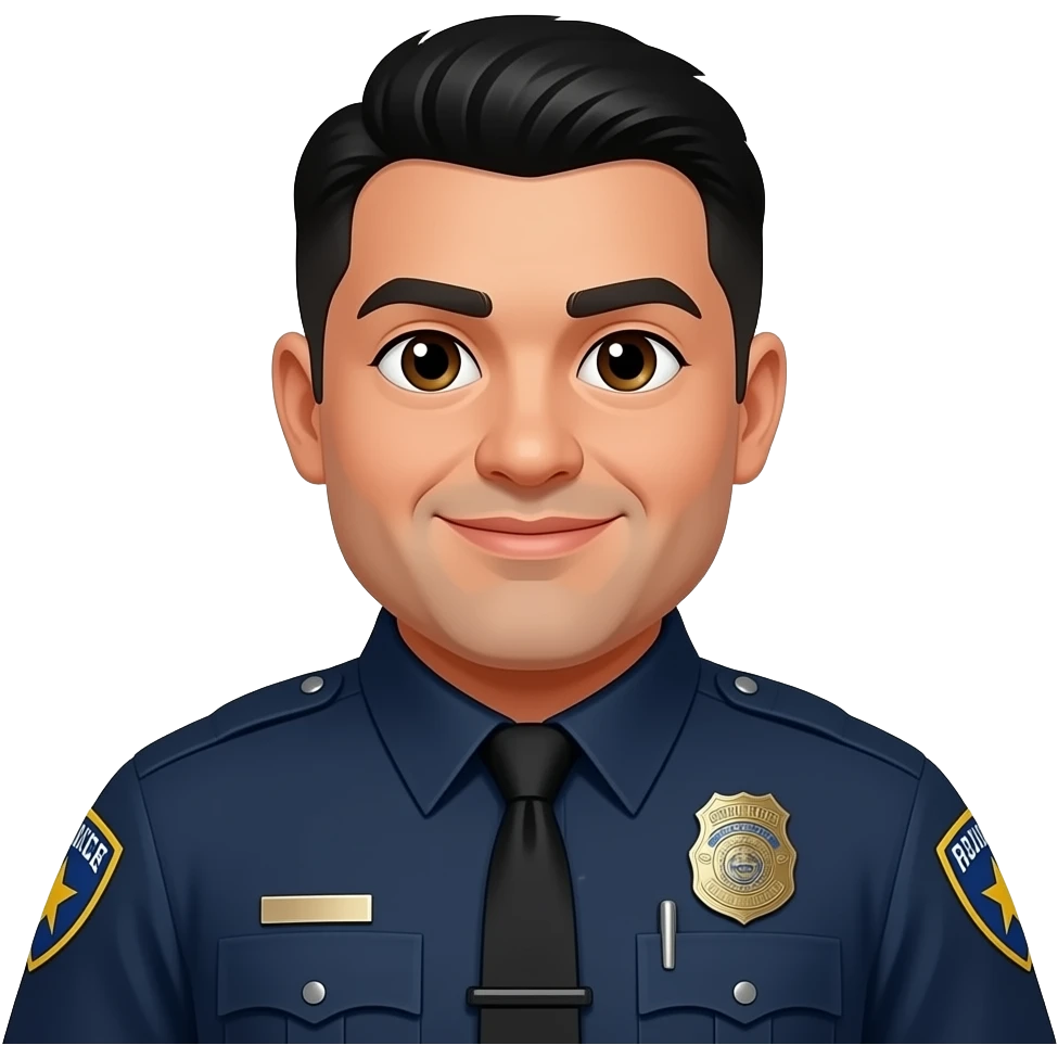 FAT Hispanic police officer with round face, slicked back black hair and brown eyes emoji