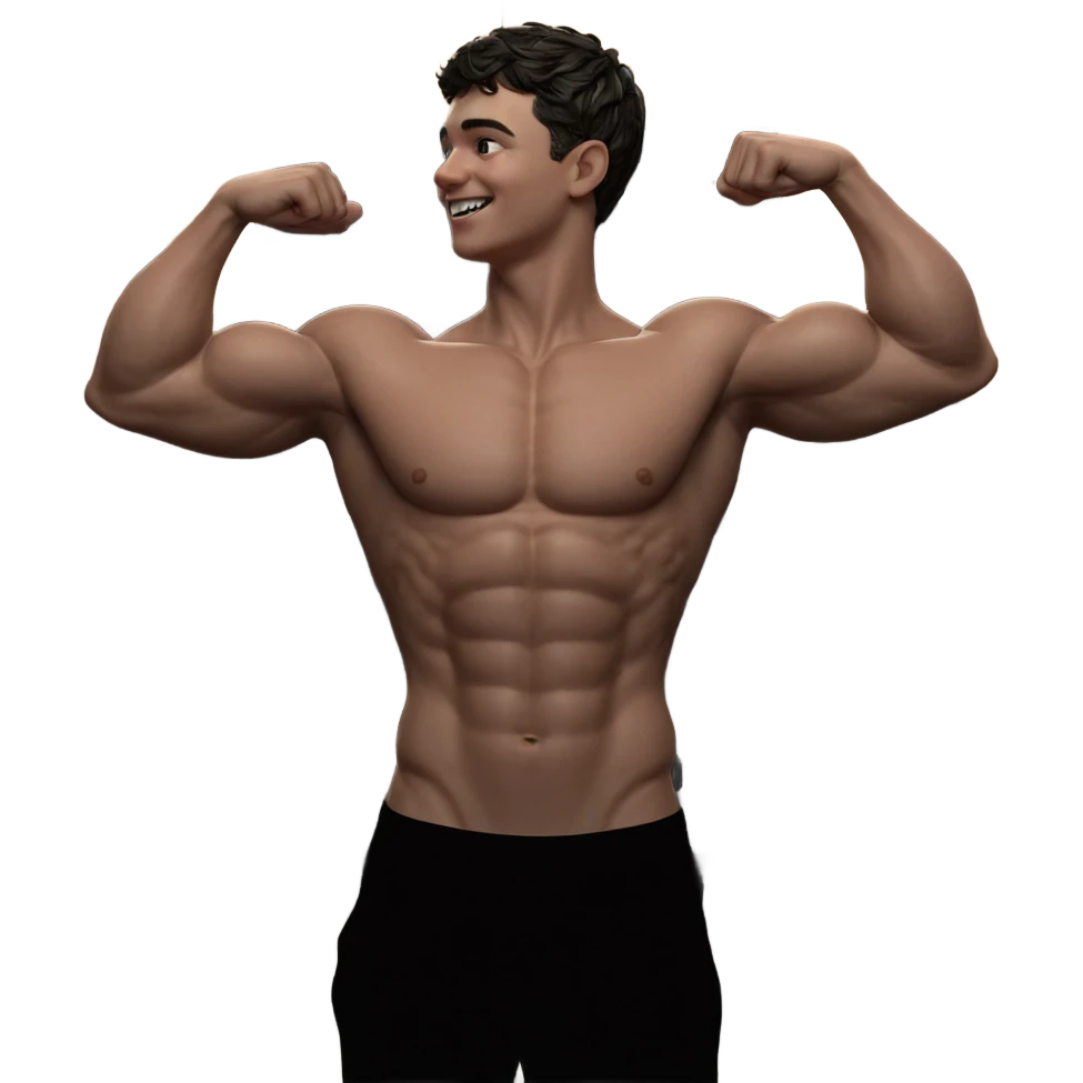 muscular boy in kitchen emoji