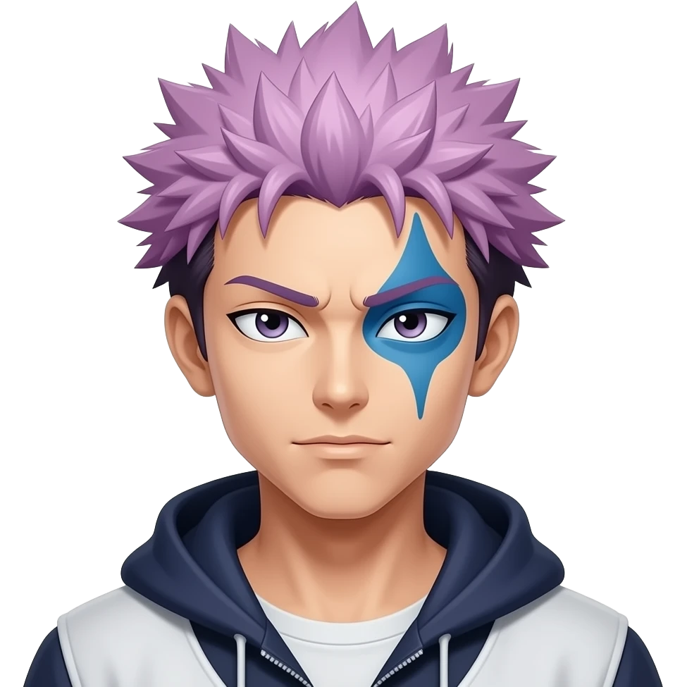 Give me gojo emoji with hollow purple red and blue emoji